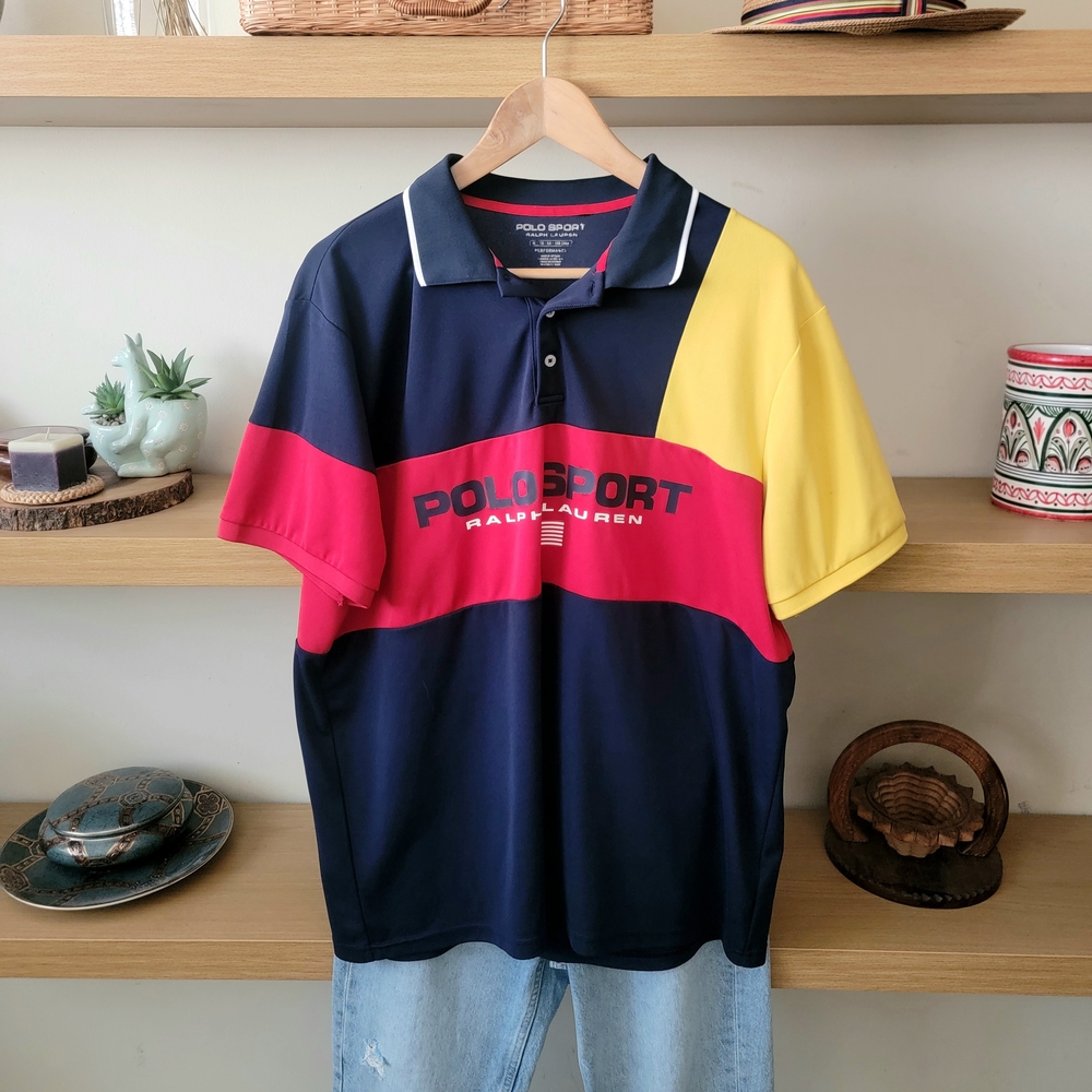 Polo Ralph Lauren Sport Colorblock Shirt Men Performance Shirt Size XL Retro Y2k